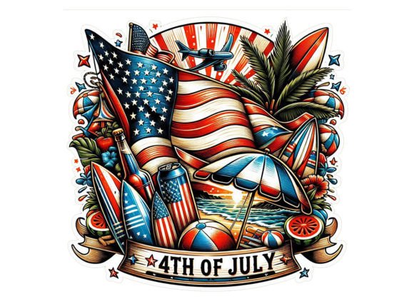 4th of July Surf Club Clipart Design: Merging Patriotic Spirit with Coastal Vibe