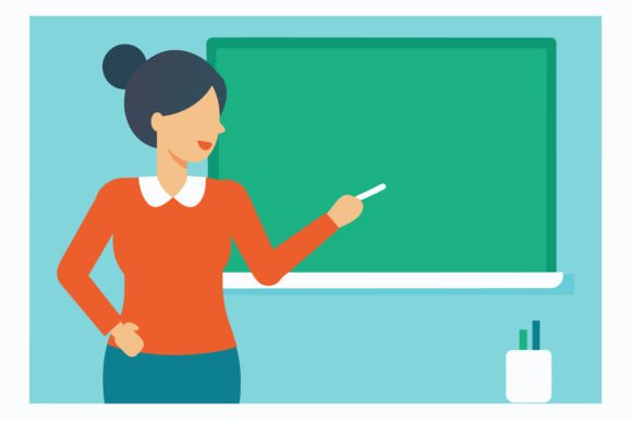 A Teacher Teaching on Board Front View
