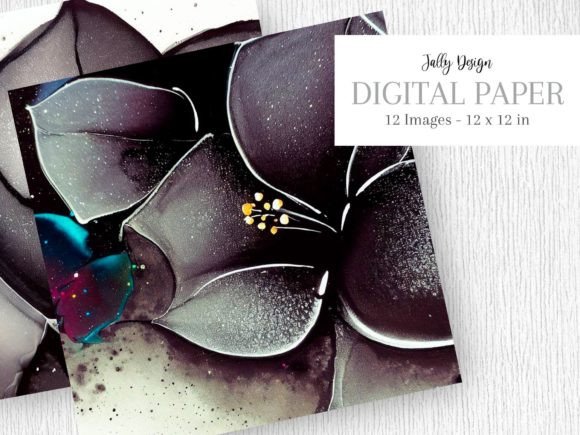 Black Alcohol Ink Flower Glitter