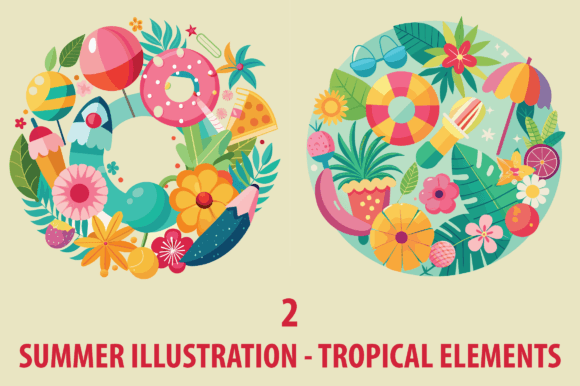 Circular Frame Tropical Summer Elements