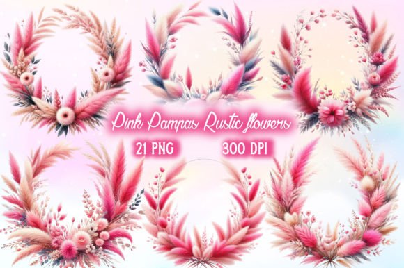 Pink Pampas Rustic Flowers Clipart: A Versatile Visual Asset for DIY Design