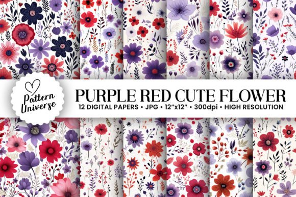 Purple Red Cute Flowers Digital Papers – Ideas for Everyday Creativity