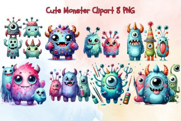 Watercolor Cute Monster Clipart: A Whimsical Way to Add Personality to Your Projects